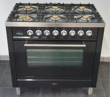 Luxe Fornuis Boretti 90 cm hoogglans zwart 6 pits 1 oven