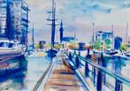 Wouter Okel, Groningen Stadsgezichten Aquarel en Acryl., Ophalen of Verzenden