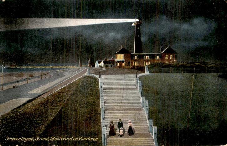 Scheveningen - Strand - Vuurtoren, Verzamelen, Ansichtkaarten | Nederland, Gelopen, Zuid-Holland, 1920 tot 1940, Ophalen of Verzenden