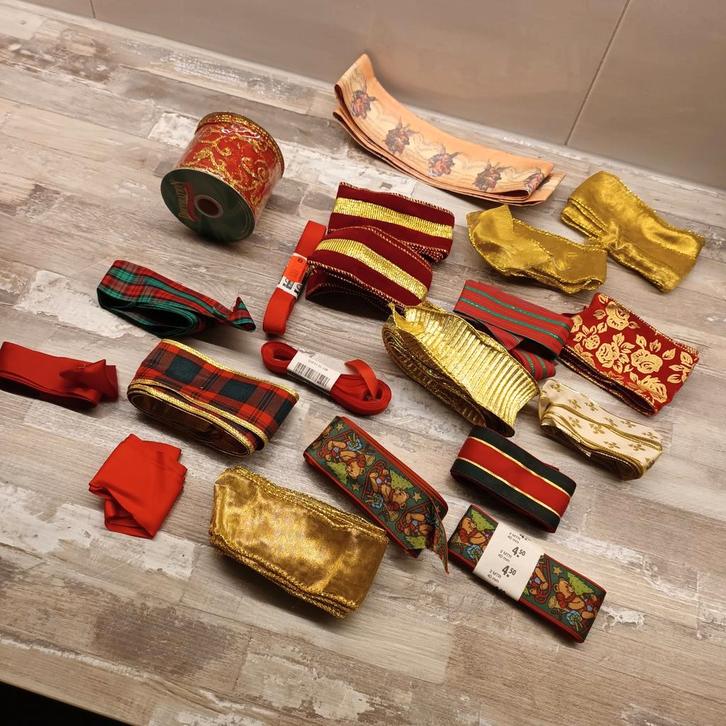 Vintage Kerstlinten Collectie, Hobby en Vrije tijd, Naaien en Fournituren, Gebruikt, Lint, Band of Elastiek, Ophalen of Verzenden