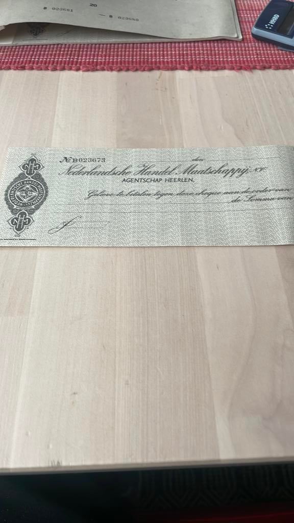 Cheque Nederlandsche Handelsmaatschappij, Ophalen of Verzenden, 1 gulden, Los biljet