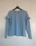 Blauw wit ruffle ruches longsleeve shirt top H&M maat M, Maat 38/40 (M), H&M, Zo goed als nieuw, Lange mouw