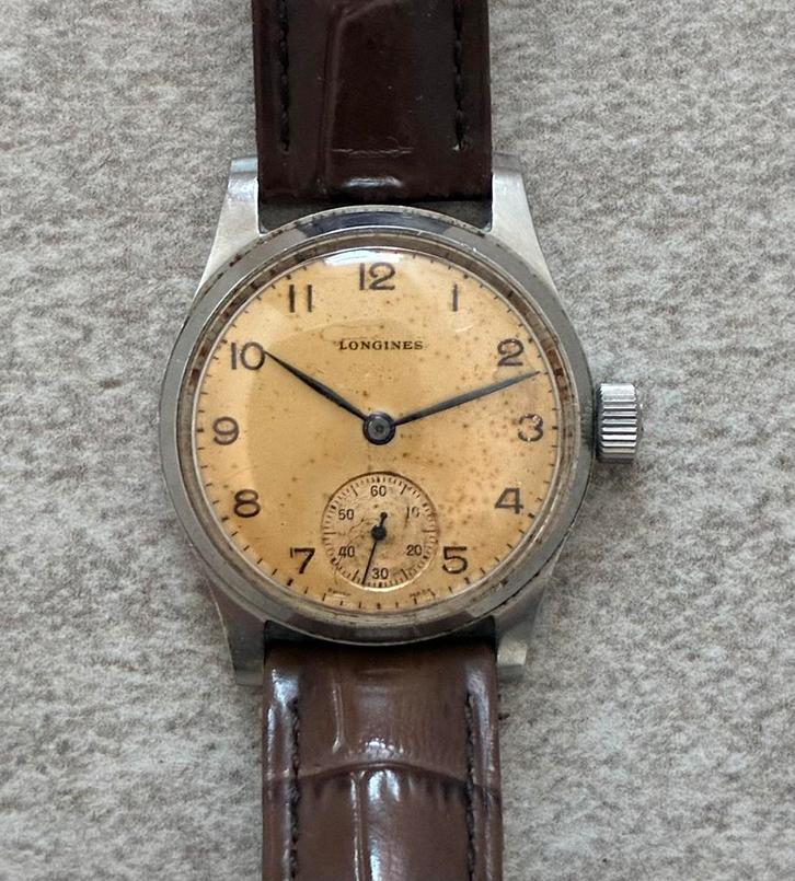 Vintage Longines, Sieraden, Tassen en Uiterlijk, Horloges | Antiek, Longines, Staal, 1930 tot 1960, Met bandje, Ophalen of Verzenden