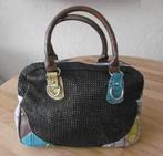 Handtas zwart gewoven met gekleurde leren stukken Croco, Sieraden, Tassen en Uiterlijk, Tassen | Damestassen, Ophalen of Verzenden