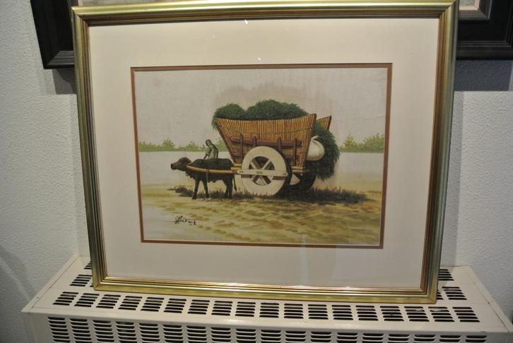 Schild.Gesign.Ossenkar met boer in Landschap, Antiek en Kunst, Kunst | Schilderijen | Klassiek, Ophalen of Verzenden