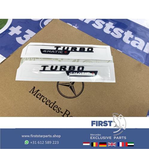 AMG TURBO 4MATIC+ LOGO SET W177 W118 W156 45 EMBLEMEN ZWART, Auto-onderdelen, Carrosserie en Plaatwerk, Mercedes-Benz, Voor, Gebruikt