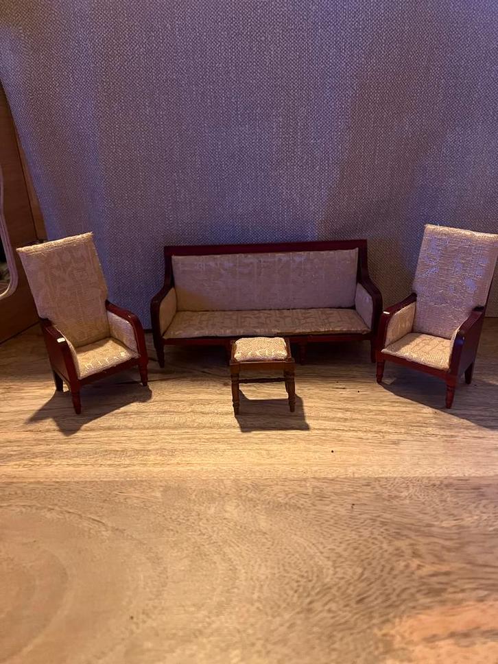 Poppenhuis Bankstel Set 1:12, Verzamelen, Poppenhuizen en Toebehoren, Gebruikt, Ophalen of Verzenden