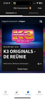 2 tickets K3 Originals 10 oktober - vak 215, Twee personen, Oktober