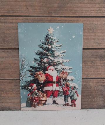 Vintage look kerst-kaart kerstman geeft cadeautjes weg beschikbaar voor biedingen
