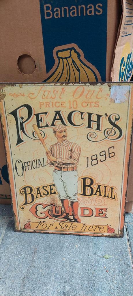 Vintage Peach's Baseball Guide Reclamebord 1896, Antiek en Kunst, Curiosa en Brocante, Ophalen of Verzenden