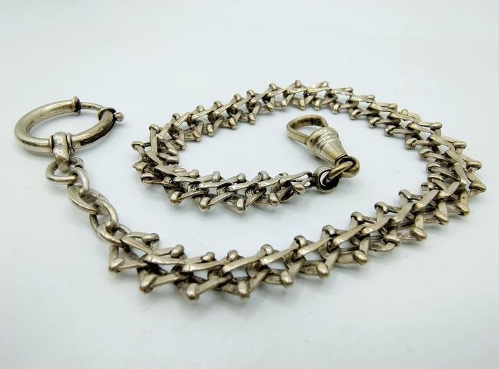 Antieke zilveren horlogeketting, 800, Antiek en Kunst, Antiek | Goud en Zilver, Zilver, Verzenden