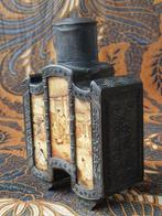 Mooie zware oude Chinese theebus van tin en glas 17 cm., Antiek en Kunst, Ophalen of Verzenden