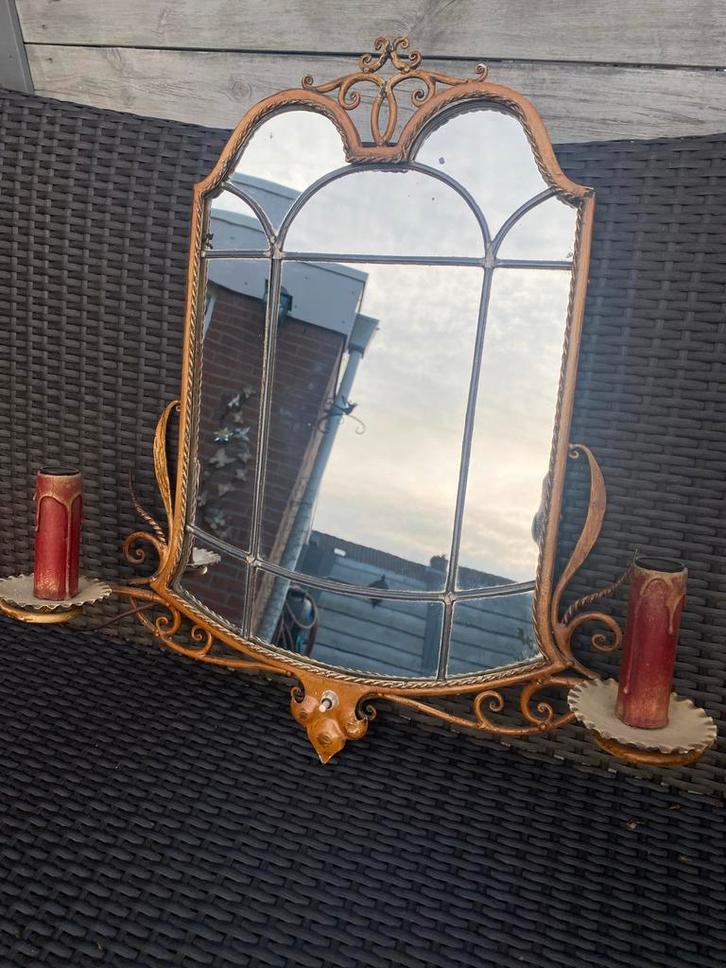 Brocante Spiegel met Kandelaars, Huis en Inrichting, Woonaccessoires | Spiegels, Gebruikt, Minder dan 50 cm, Minder dan 100 cm