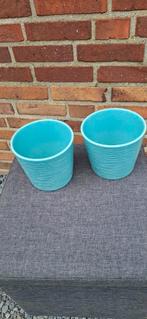 Bloempotten blauw turquoise, Tuin en Terras, Bloempotten, Rond, Ophalen of Verzenden, Zo goed als nieuw, Minder dan 25 cm