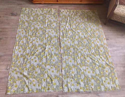 Vintage gordijnen retro bloemen groen geel paars, katoen, Huis en Inrichting, Stoffering | Gordijnen en Lamellen, Zo goed als nieuw