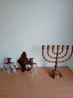 Menora  kandelaar glazen pegels, Antiek en Kunst, Ophalen, Koper of Brons