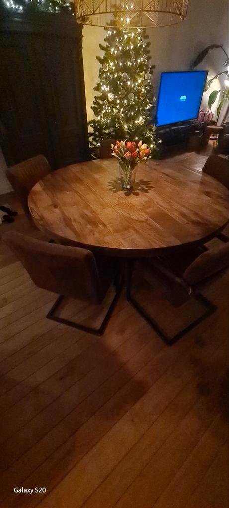 Mango hout eettafel 150 rond, Huis en Inrichting, Tafels | Eettafels, Gebruikt, 100 tot 150 cm, 100 tot 150 cm, Vijf personen of meer