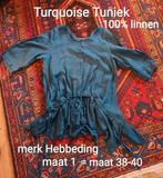 Turquoise Linnen Tuniek - Hebbeding - Maat M, Kleding | Dames, Blouses en Tunieken, Maat 38/40 (M), Hebbeding, Zo goed als nieuw
