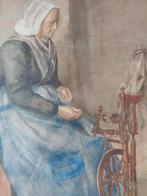 Achter het spinnewiel  - gesigneerd en gedateerd, Antiek en Kunst, Ophalen of Verzenden