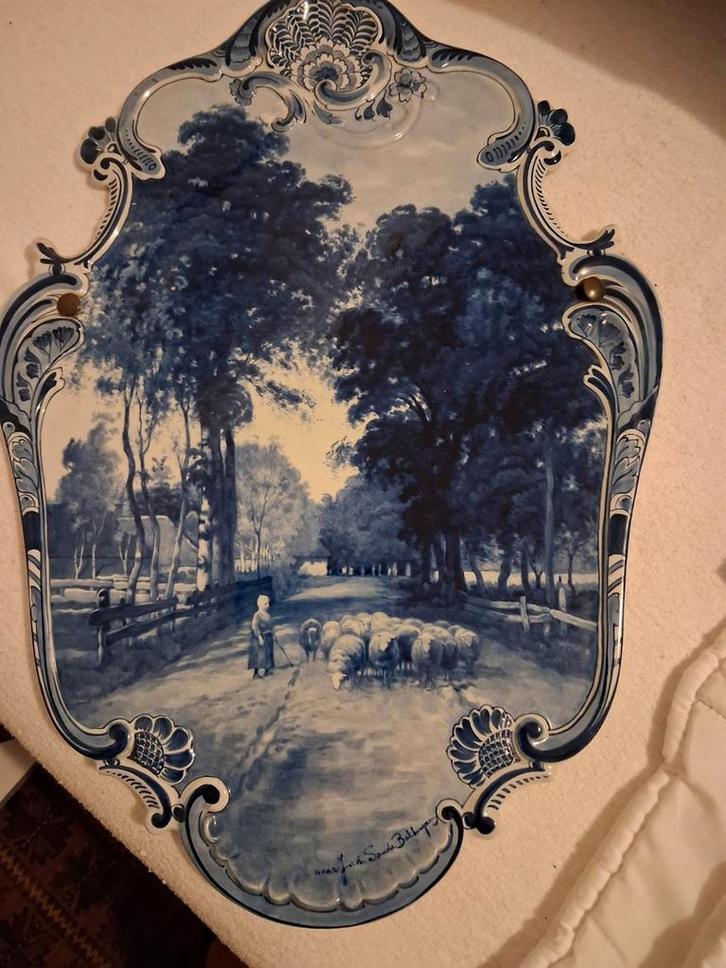 Delfts Blauw Wandbord met Schaapherder, Antiek en Kunst, Antiek | Wandborden en Tegels, Ophalen of Verzenden