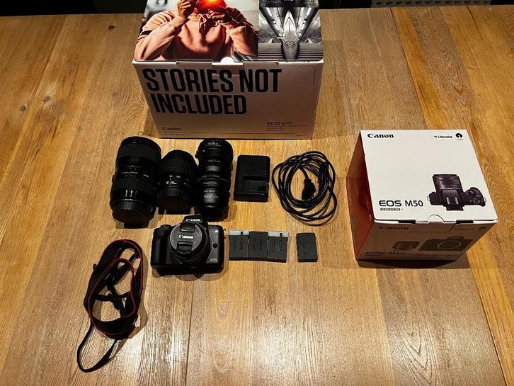 Canon m50 met 3 lenzen & accesosoires | Sigma 18-35mm f1.8, Audio, Tv en Foto, Fotocamera's Digitaal, Zo goed als nieuw, Canon