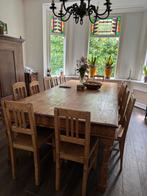 Teak houten tafel L 2.73 x B1.30 x H0,8+ 14 stoelen teakhout, Huis en Inrichting, Tafels | Eettafels, Ophalen, Gebruikt, 100 tot 150 cm