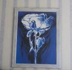 blauw schilderij met witte roos (afm. 90 cm x 70 cm), Ophalen, Zo goed als nieuw, Schilderij, 75 cm of meer