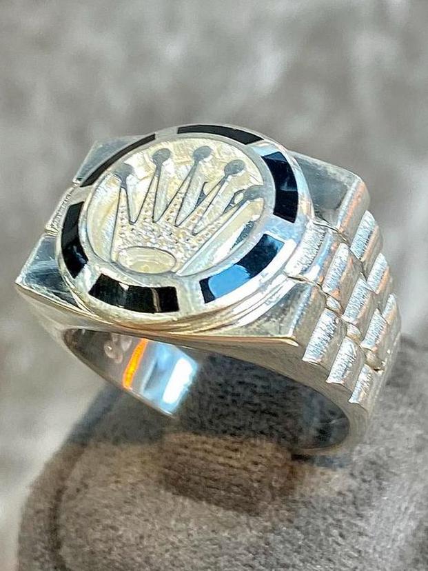 925 Zilveren Rolex Ring Zwart, Sieraden, Tassen en Uiterlijk, Ringen, Nieuw, Heer, 20 of groter, Goud, Zilver, Met edelsteen, Ophalen of Verzenden