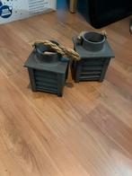 2 houten lantaarns, Tuin en Terras, Buitenverlichting, Zonne-energie, Gebruikt, Minder dan 50 watt, Ophalen of Verzenden