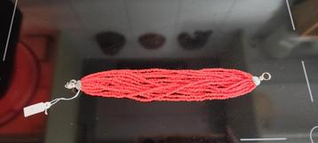 16-rijige armband, rode fantasiekraaltjes, 20 cm beschikbaar voor biedingen