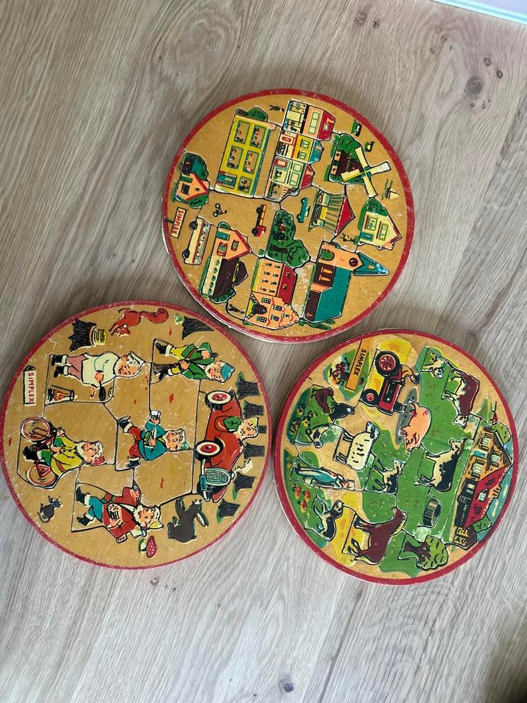 Vintage Simplex houten puzzels - 3 stuks, 2 tot 4 jaar, Gebruikt, 10 tot 50 stukjes, Ophalen of Verzenden