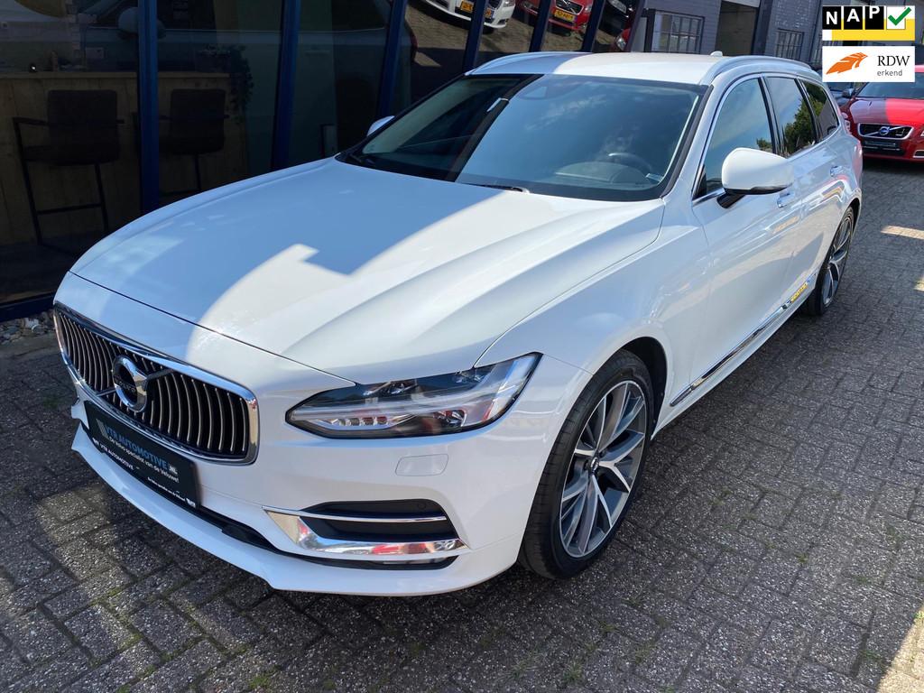 Volvo V90 2.0 T4 Inscription LEER / NAVI / TREKHAAK, Auto's, Zwart, 1969 cc, Wit, Bluetooth