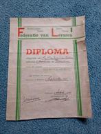 Vintage Diploma Fed. Van Leraren 1943 Document 1943, Ophalen of Verzenden
