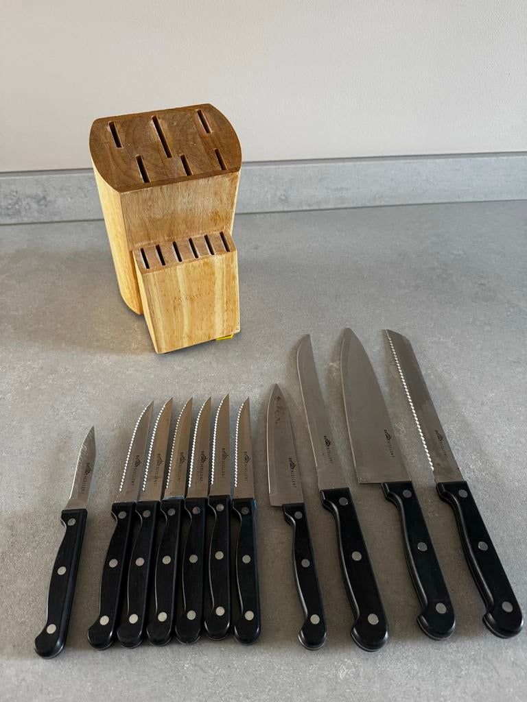 BK messenset met blok - Incompleet (1 mes ontbreekt), Ophalen of Verzenden, Gebruikt, Rvs of Chroom, Bestekset