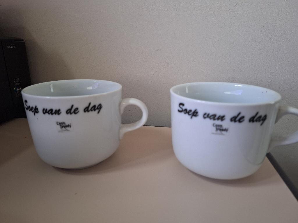 soepkop soep van de dag 2x, Ophalen of Verzenden, Zo goed als nieuw, Bord(en), Overige stijlen