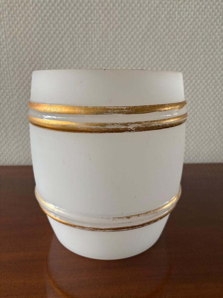 Art Nouveau punchbowl van melkglas met vergulde randen., Ophalen of Verzenden