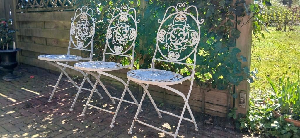 Franse ijzeren stoeltjes 3 stuks, Tuin en Terras, Ophalen, Gebruikt, Metaal