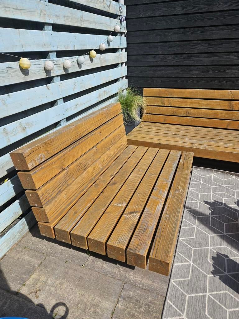 Houten loungeset met kussens te koop, Tuin en Terras, Ophalen, Gebruikt
