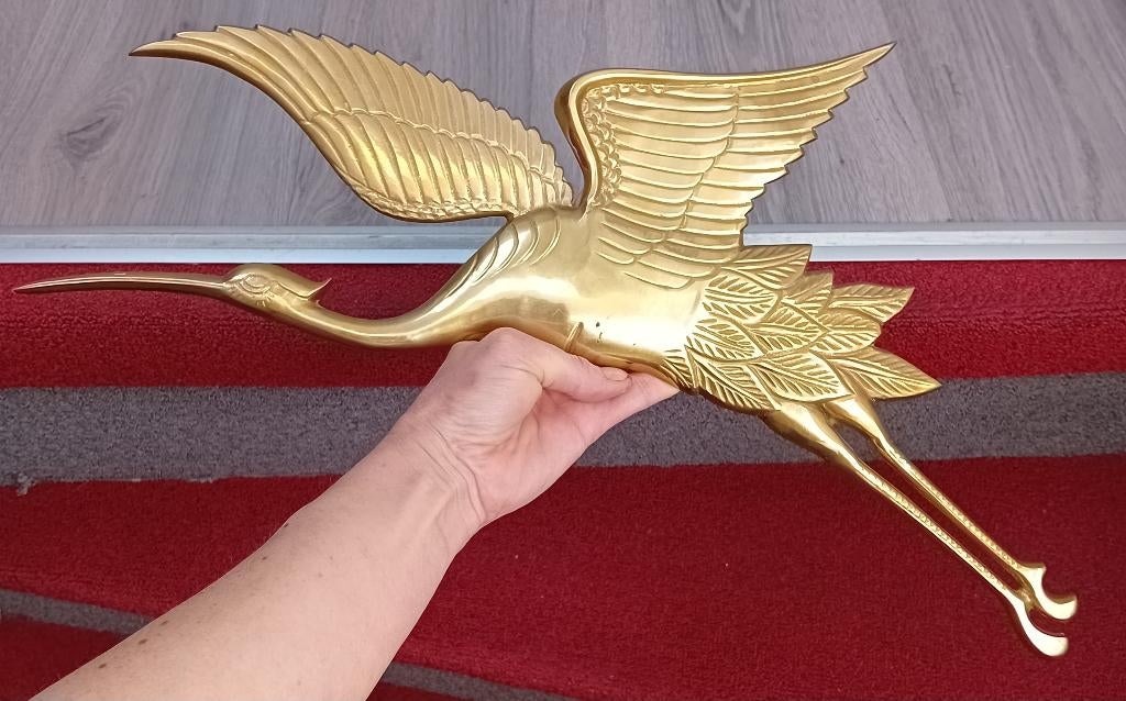 modernistisch messing heron bird wandsculptuur, Antiek en Kunst, Ophalen of Verzenden