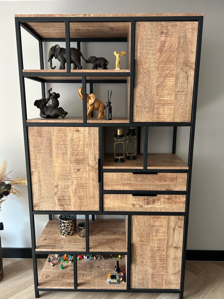 Wandkast Bombay mango hout 3 deuren, 2 lades, Gebruikt, 200 cm of meer, Ophalen of Verzenden, Minder dan 150 cm