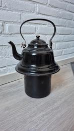 Antieke Zwarte Emaille Theepot / Waterketel, Ophalen