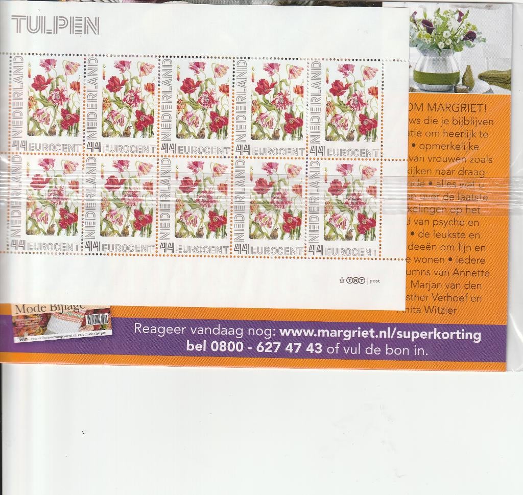 postzegelvel Tulpen in cellofaanverpakking, Postzegels en Munten, Postzegels | Nederland, Ophalen of Verzenden, Na 1940, Postfris