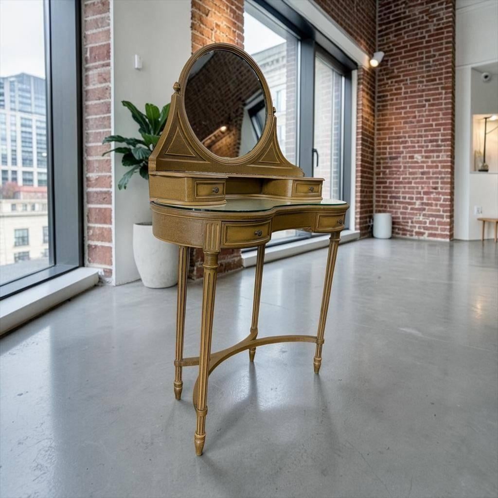Vintage curved 'gouden' console tafel met spiegel, Antiek en Kunst, Ophalen
