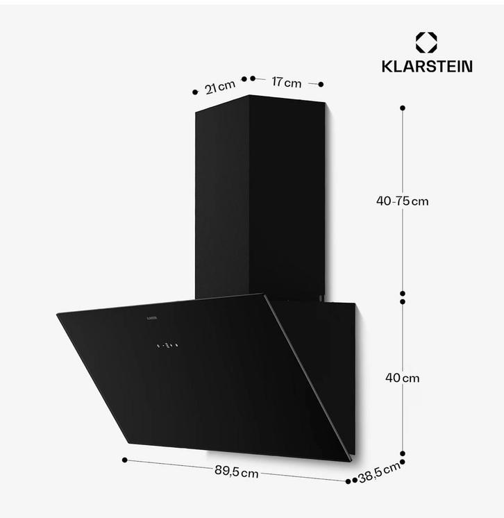 Klarstein Afzuigkap - Zwart, 90 cm breed, Touch Control, Witgoed en Apparatuur, Afzuigkappen, Zo goed als nieuw, Vrijstaand, Wandschouwkap