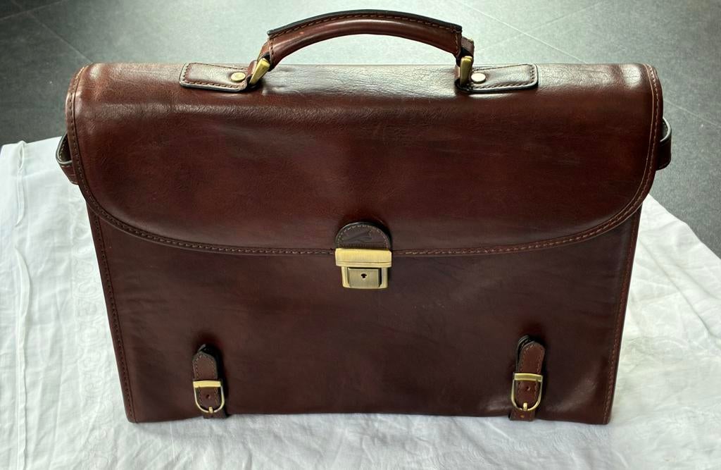 Lederen aktetas laptoptas (Cristina Rui Italy), Sieraden, Tassen en Uiterlijk, Tassen | Schooltassen, 30 tot 40 cm, Bruin, Overige typen