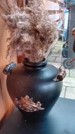 2 zwarte vazen met pluimen, Ophalen, Zwart, Glas, Minder dan 50 cm