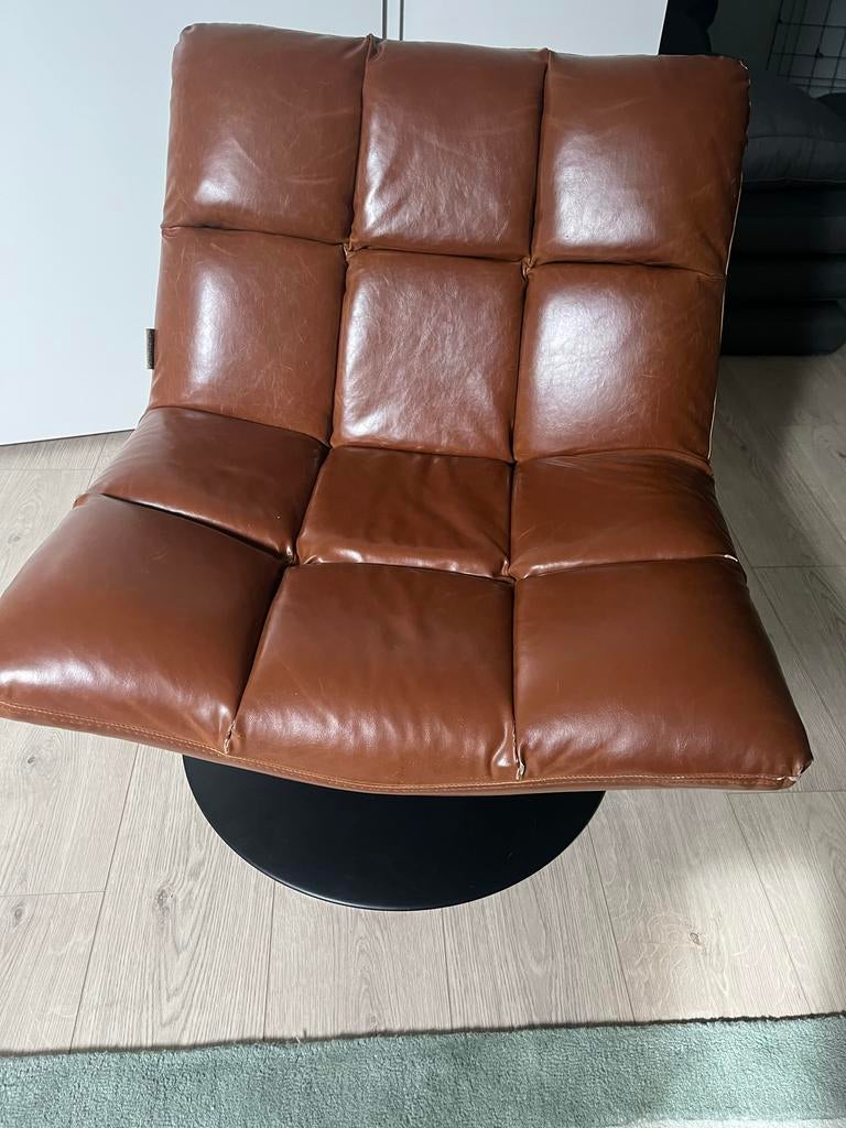 Bruine draaistoel met lederlook bekleding, Huis en Inrichting, Stoelen, Ophalen, Gebruikt, Bruin, Leer