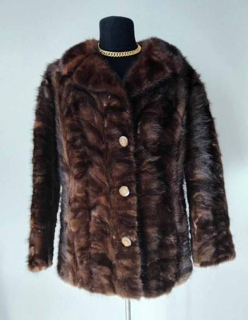 Authentieke vintage nertsen bontjas maat S/M, Maat 38/40 (M), Bruin, Ophalen of Verzenden, Zo goed als nieuw