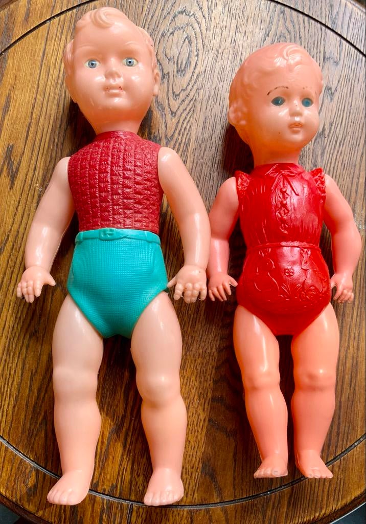 Antieke Celluloid Badpoppen: Jongen (50cm) & Meisje (43cm), Antiek en Kunst, Ophalen of Verzenden