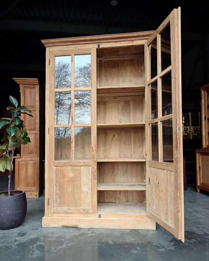 Franse Vitrinekast | Winkelkast | Buffetkast Teakhout #7631, Huis en Inrichting, Kasten | Vitrinekasten, Niet ingevuld, 100 tot 150 cm